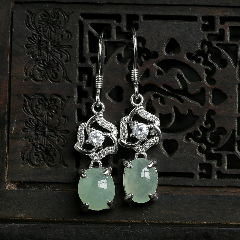 银镶冰种翡翠耳坠-红掌柜