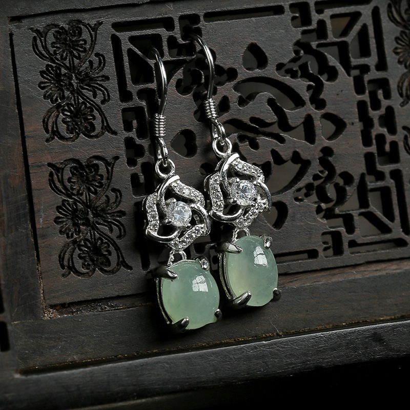 银镶翡翠耳坠-红掌柜