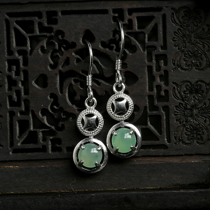 银镶冰种翡翠耳坠-红掌柜