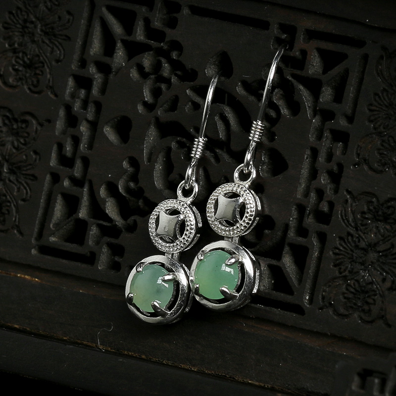 银镶翡翠耳坠-红掌柜