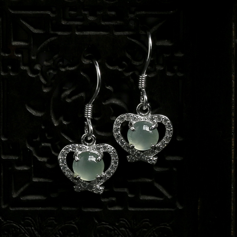 银镶冰种翡翠耳坠-红掌柜