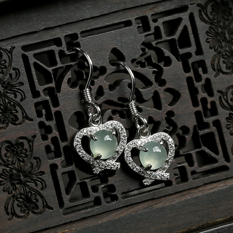 银镶翡翠耳坠-红掌柜