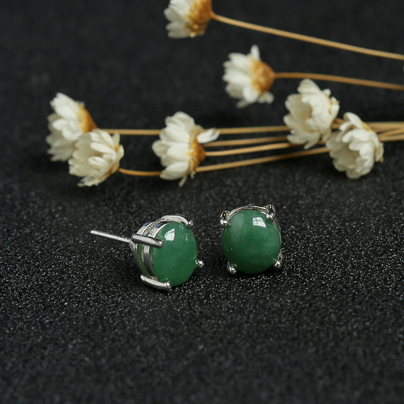 冰种满绿翡翠耳钉-红掌柜