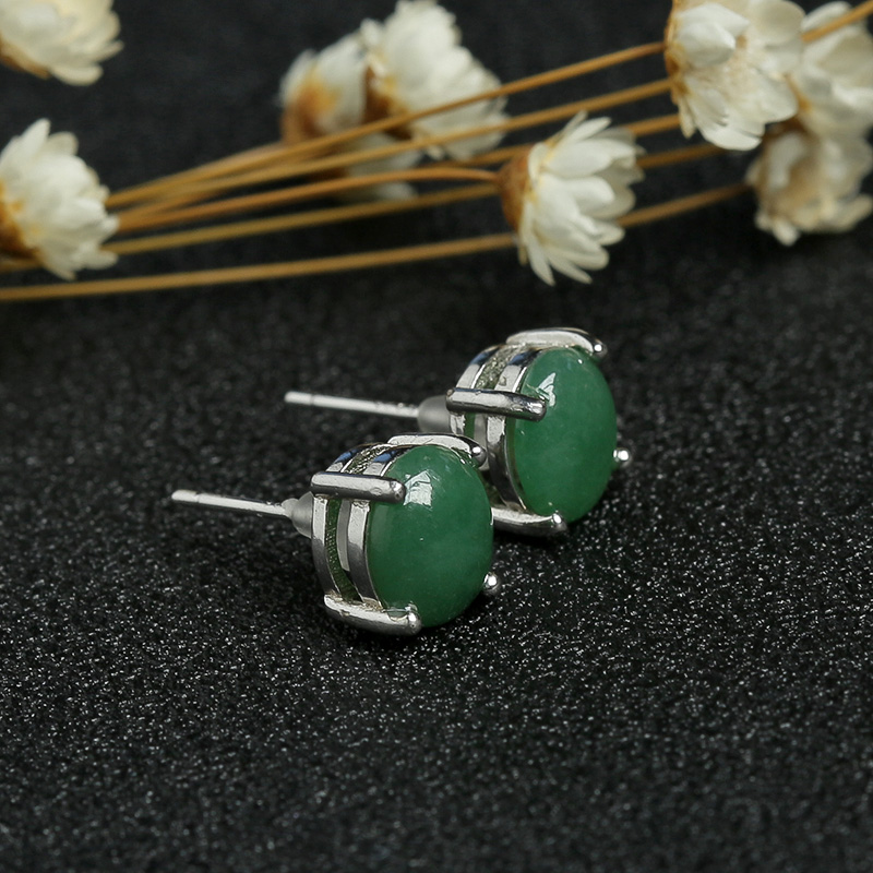 银镶满绿翡翠耳钉-红掌柜