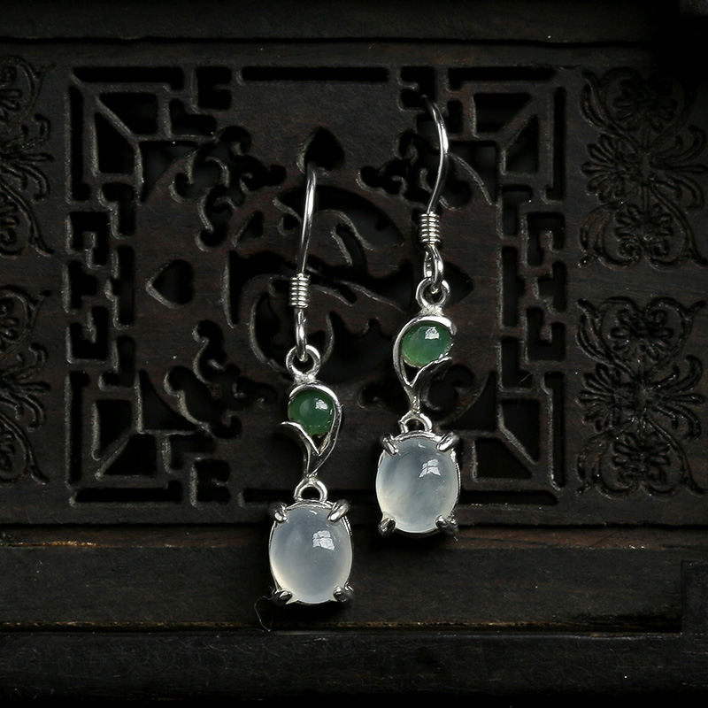 天然银镶冰种翡翠耳坠-红掌柜