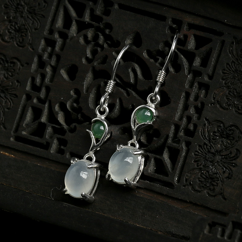 缅甸天然冰种翡翠耳坠-红掌柜