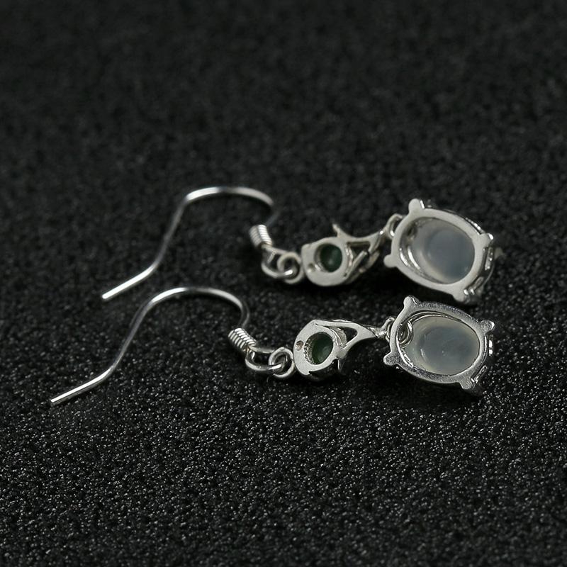 缅甸天然银镶翡翠耳坠-红掌柜