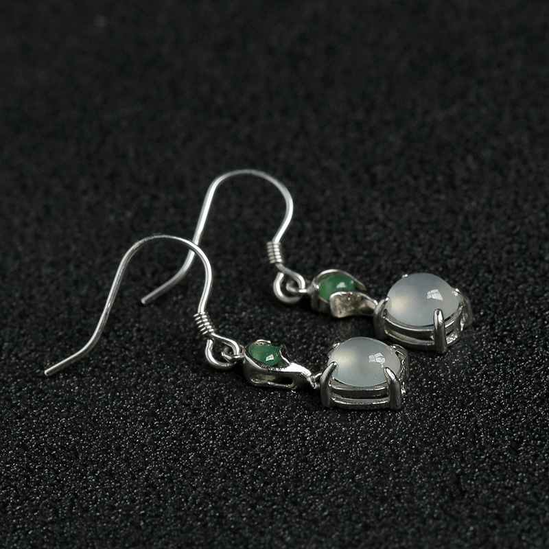 银镶冰种翡翠耳坠-红掌柜