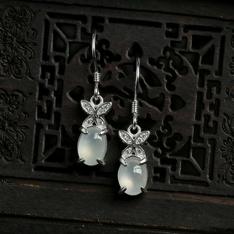 天然银镶冰种翡翠耳坠-红掌柜