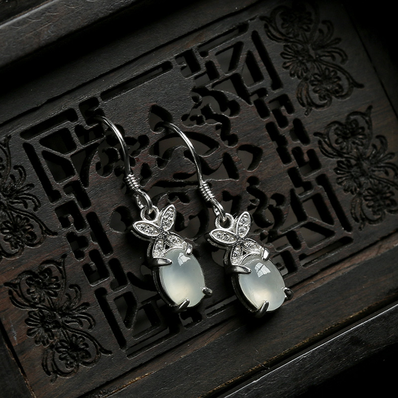 缅甸银镶冰种翡翠耳坠-红掌柜