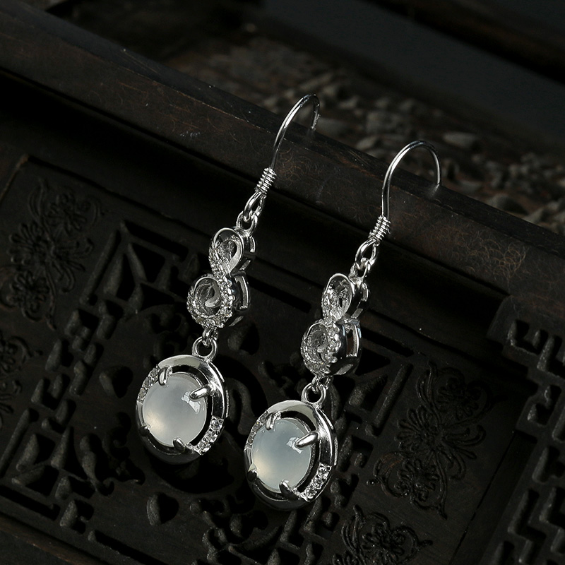 天然银镶冰种翡翠耳坠-红掌柜