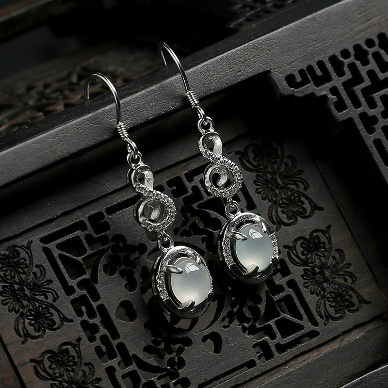 缅甸银镶冰种翡翠耳坠-红掌柜