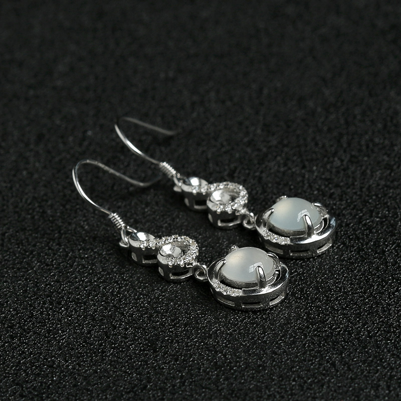 银镶冰种翡翠耳坠-红掌柜