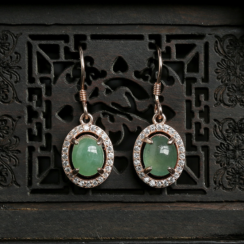 天然银镶冰种翡翠耳坠-红掌柜