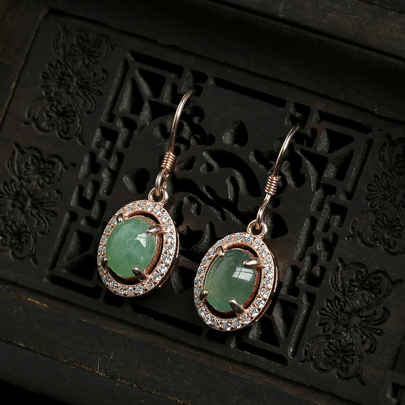 缅甸银镶冰种翡翠耳坠-红掌柜