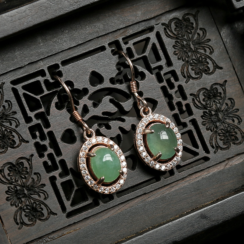 缅甸天然冰种翡翠耳坠-红掌柜