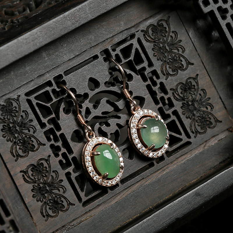 天然银镶冰种翡翠耳坠-红掌柜