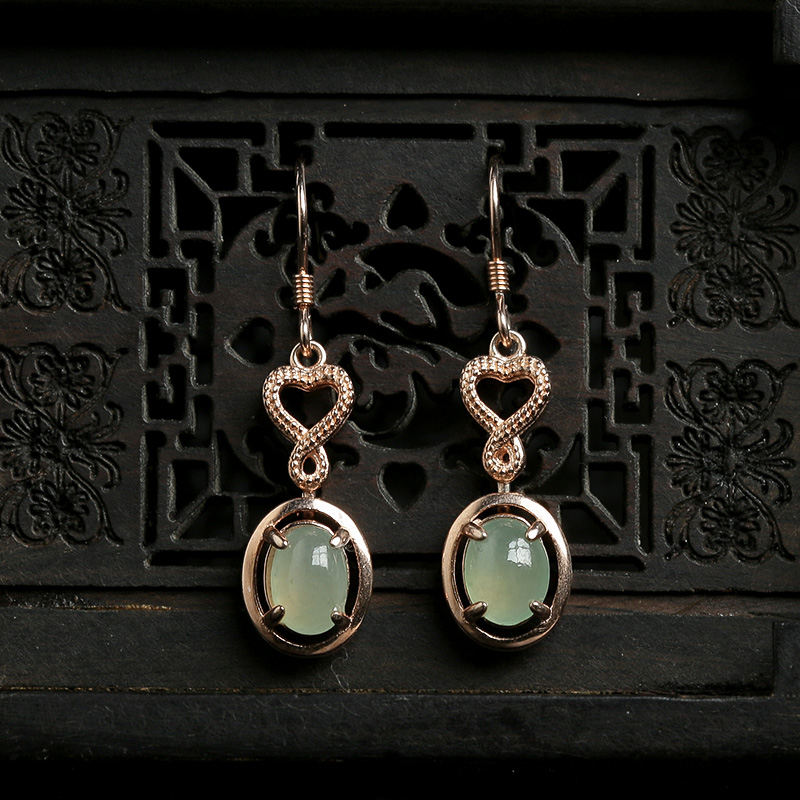 缅甸天然银镶冰种翡翠耳坠-红掌柜