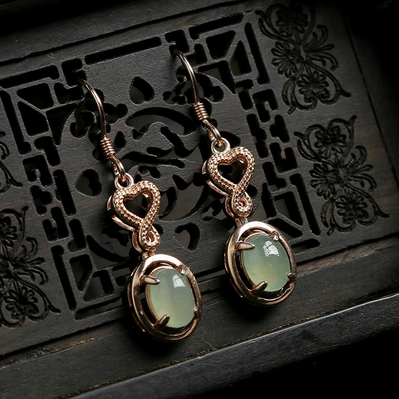 天然银镶冰种翡翠耳坠-红掌柜