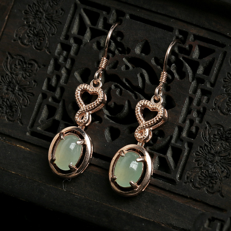 缅甸银镶冰种翡翠耳坠-红掌柜