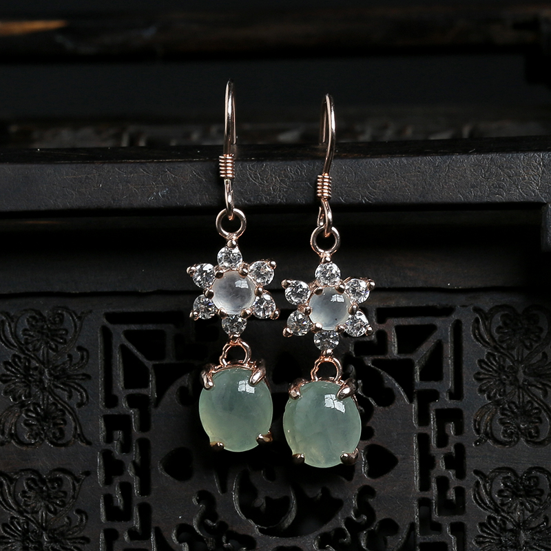 银镶冰种青绿翡翠耳坠-红掌柜