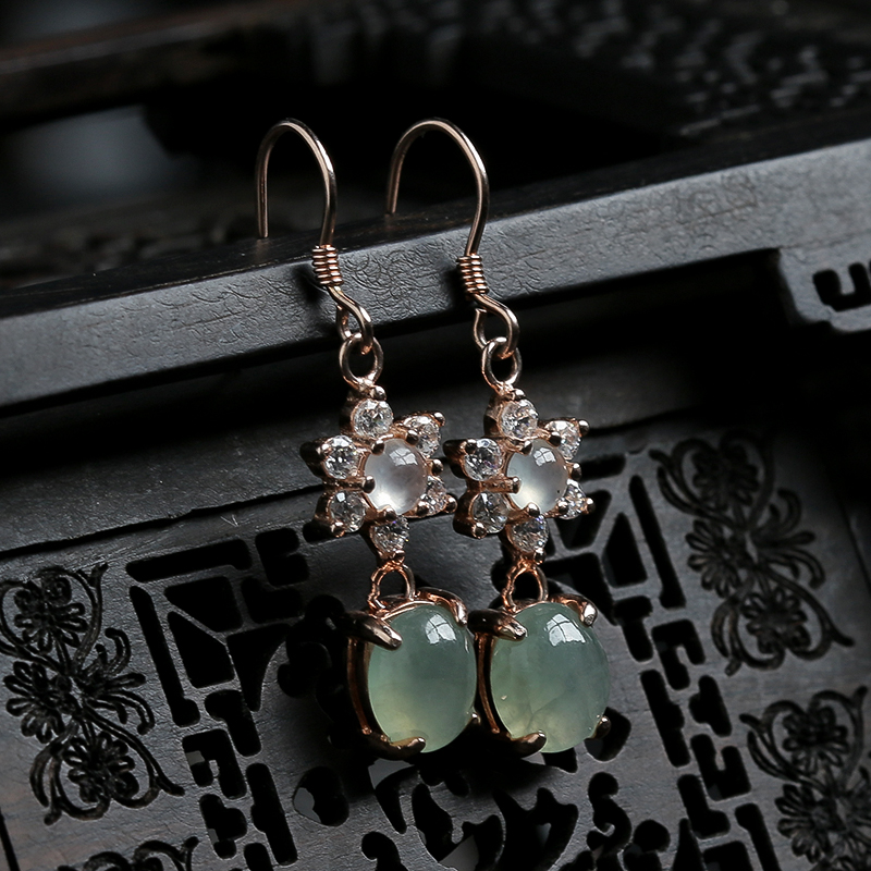 冰种青绿翡翠耳坠-红掌柜