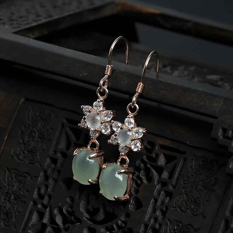 银镶冰种翡翠耳坠-红掌柜