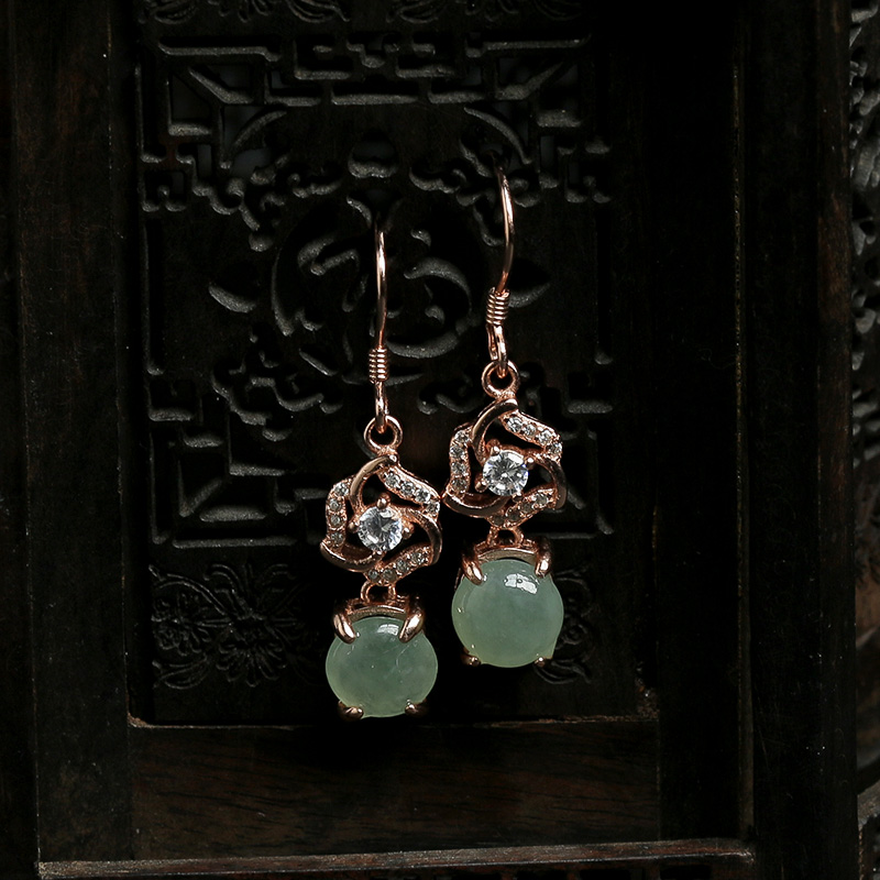 缅甸天然冰种翠色翡翠耳坠-红掌柜