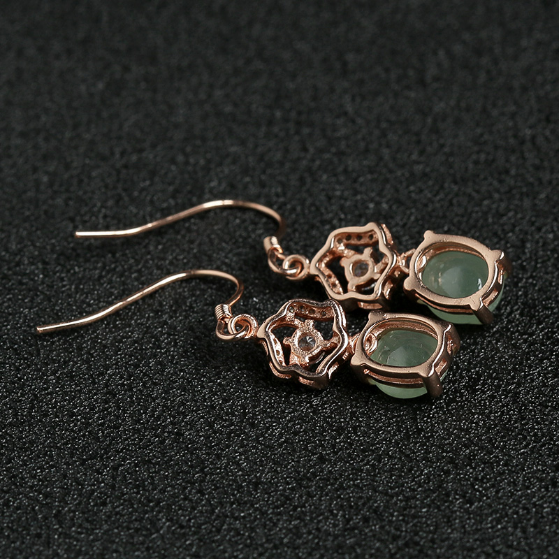 缅甸天然银镶翠色翡翠耳坠-红掌柜