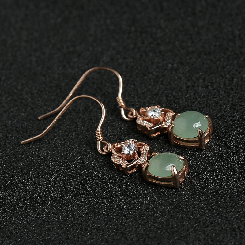 缅甸天然银镶冰种翡翠耳坠-红掌柜