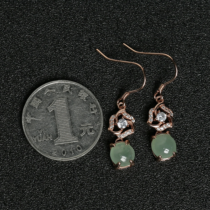 银镶冰种翠色翡翠耳坠-红掌柜