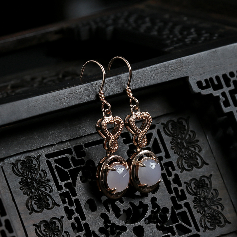 冰种淡紫色翡翠耳坠-红掌柜