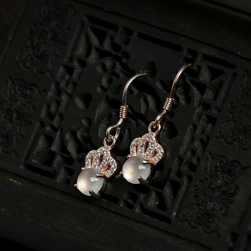 缅甸银镶冰种晴水翡翠耳坠-红掌柜