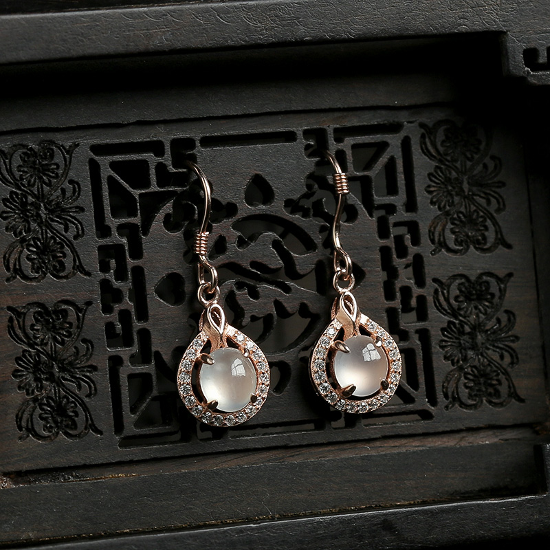 缅甸天然冰种晴水翡翠耳坠-红掌柜