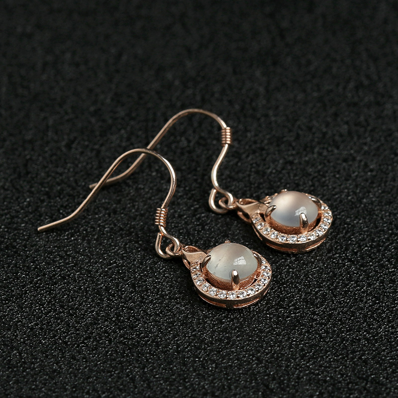 缅甸天然银镶冰种翡翠耳坠-红掌柜