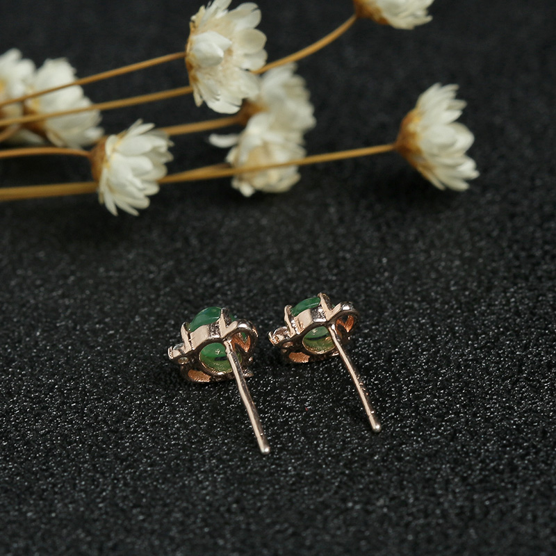 缅甸银镶冰种满绿翡翠耳钉-红掌柜