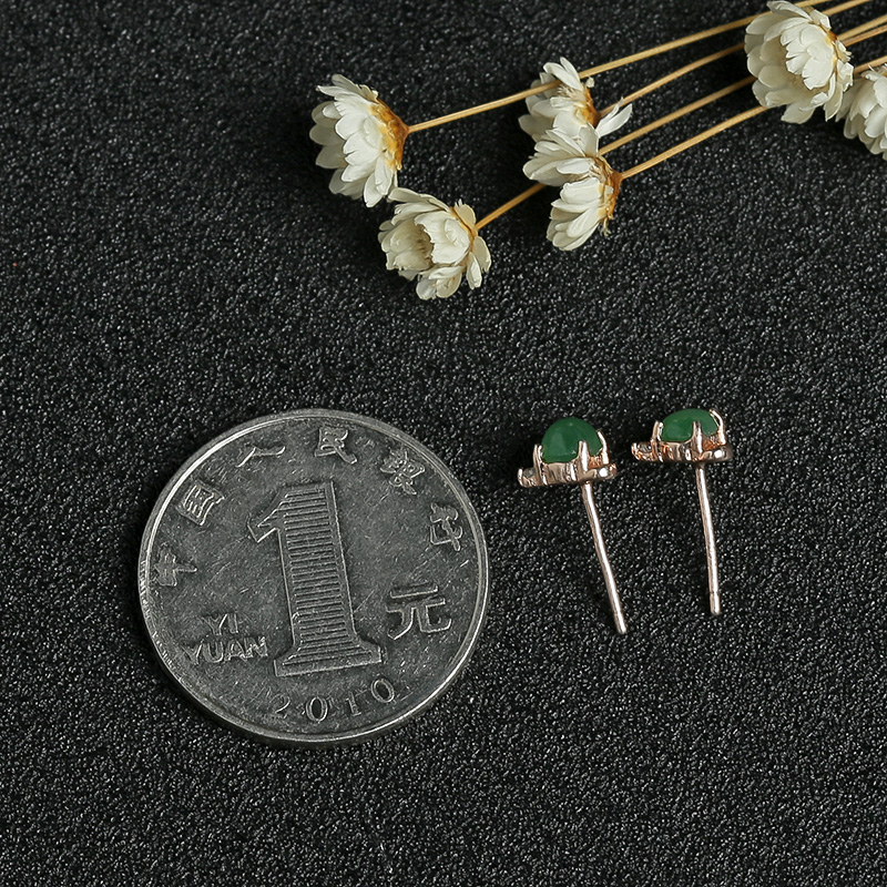 银镶冰种满绿翡翠耳钉-红掌柜