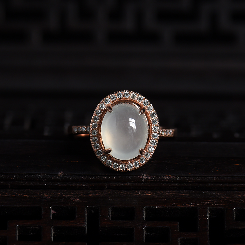 缅甸银镶冰种晴水翡翠套装-红掌柜