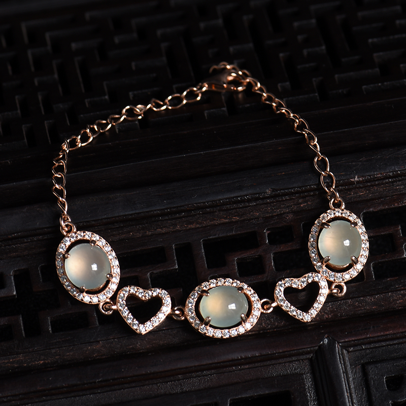 天然银镶冰种晴水翡翠四件套-红掌柜