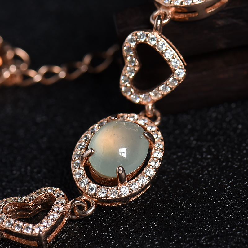 缅甸天然银镶冰种翡翠四件套-红掌柜