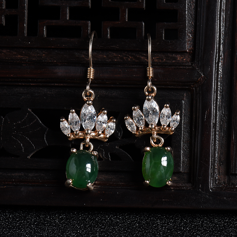 银镶天然冰种墨绿翡翠四件套-红掌柜