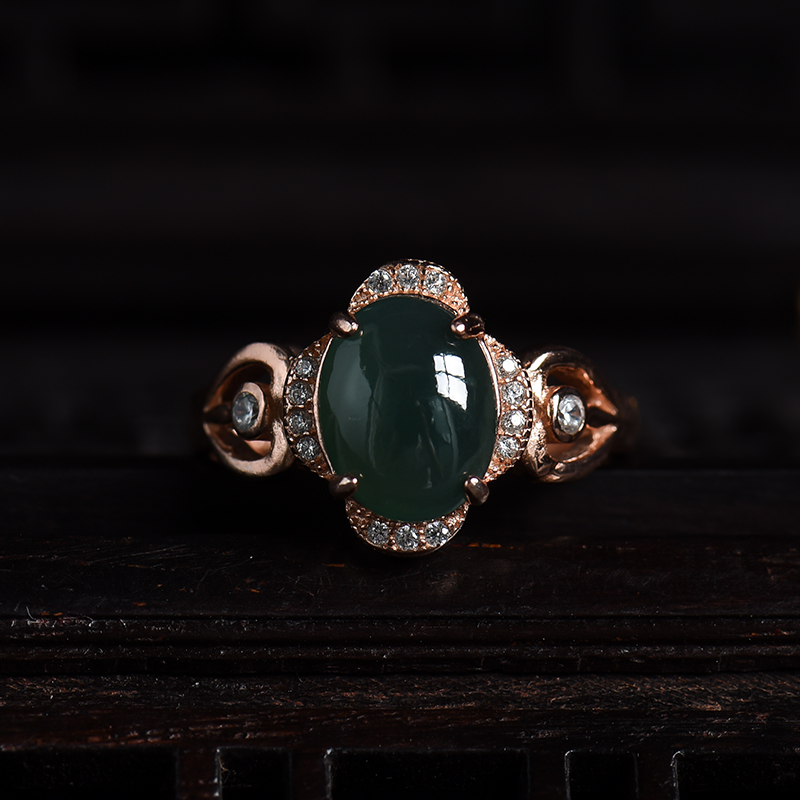 银镶缅甸冰种墨绿翡翠四件套-红掌柜