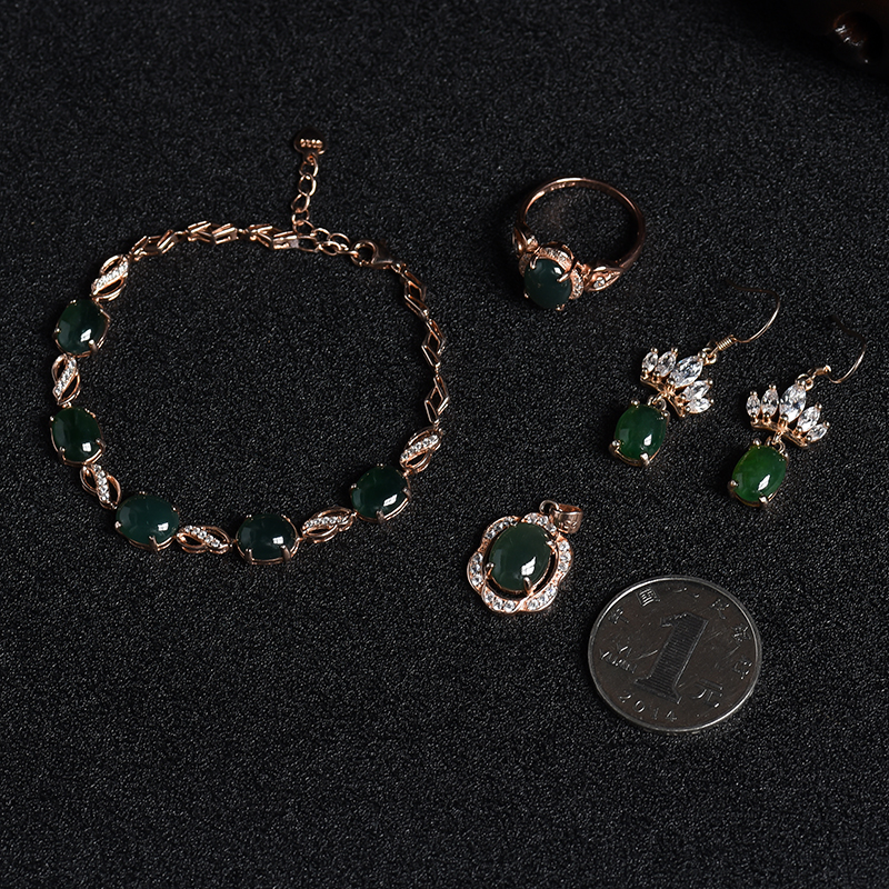 天然冰种墨绿翡翠四件套-红掌柜