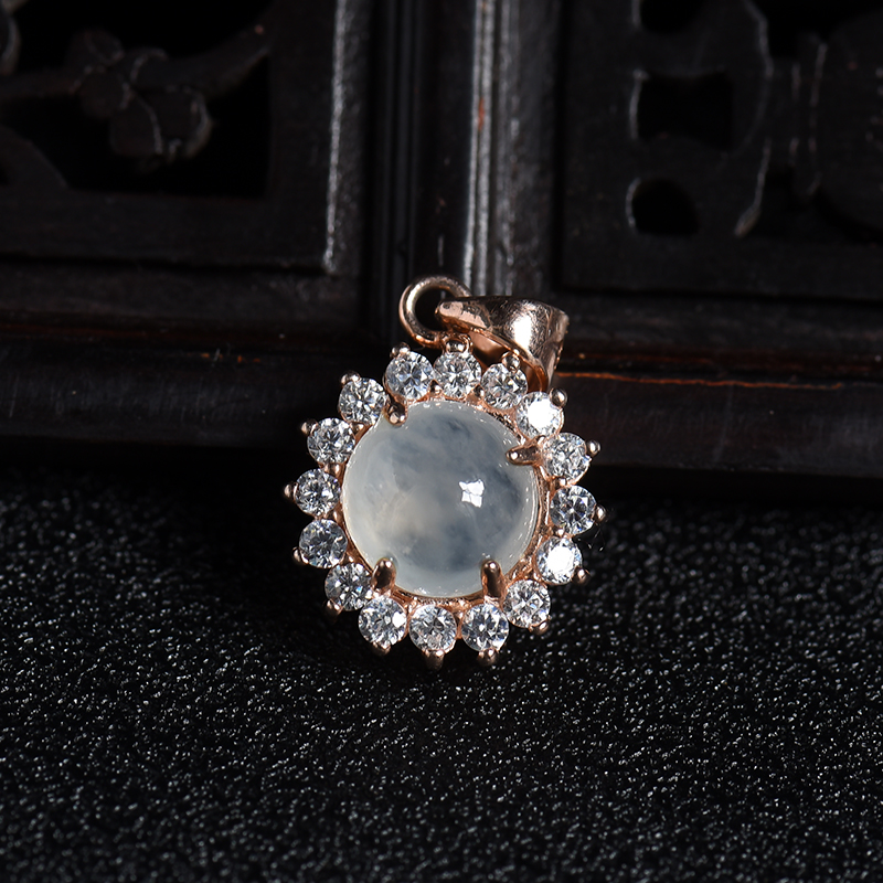 银镶缅甸冰种晴水翡翠四件套-红掌柜