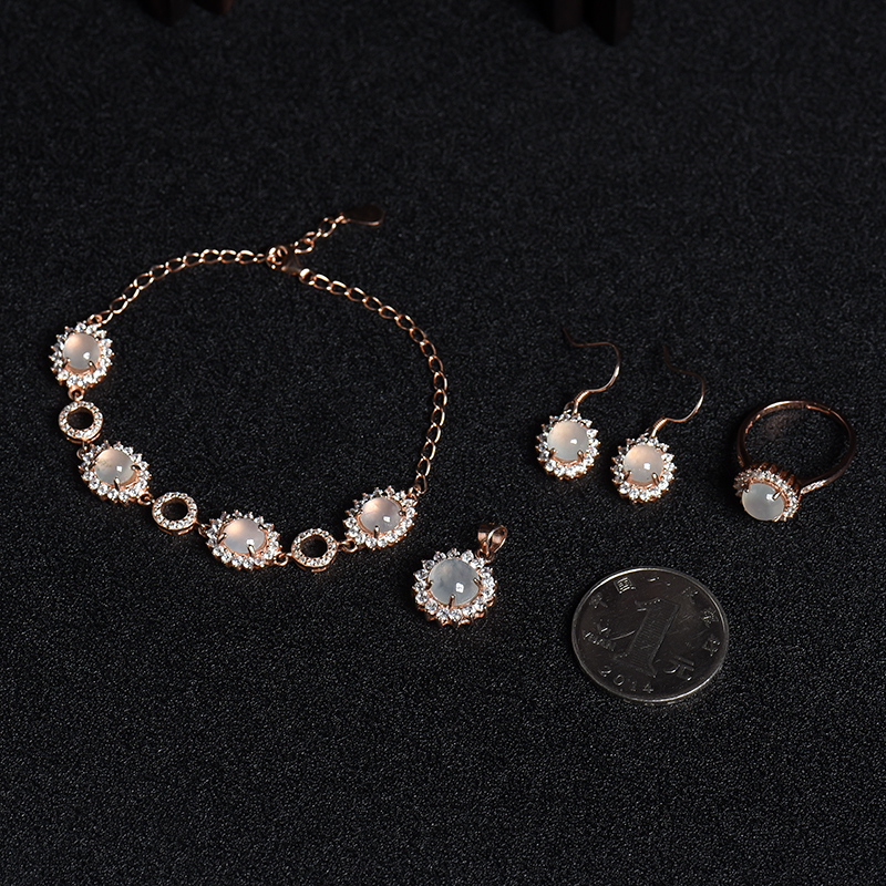 天然冰种晴水翡翠四件套-红掌柜