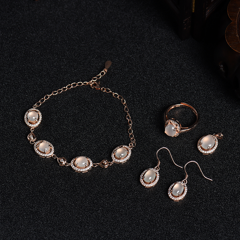 银镶缅甸天然冰种晴水翡翠四件套-红掌柜