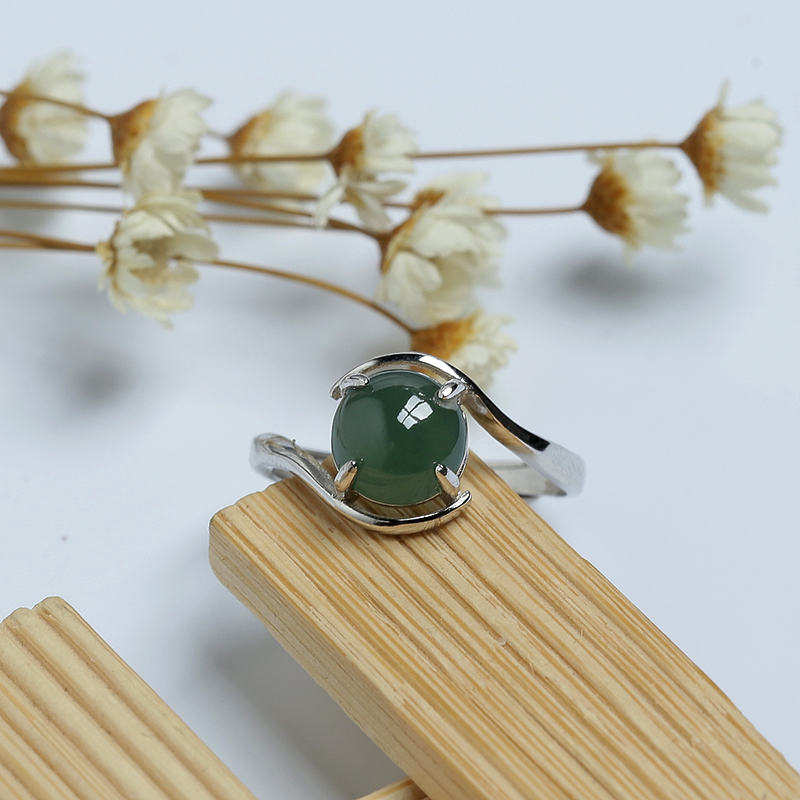 银镶冰糯种翠绿翡翠戒指-红掌柜
