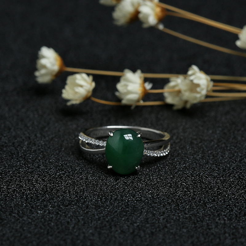 天然翠绿翡翠戒指-红掌柜
