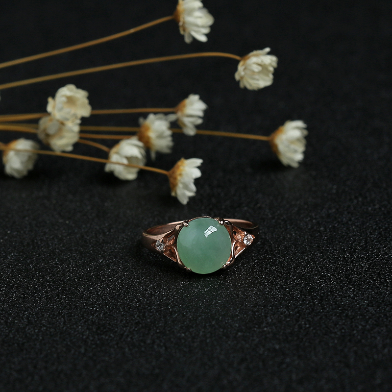 银镶冰糯种翠绿翡翠戒指-红掌柜