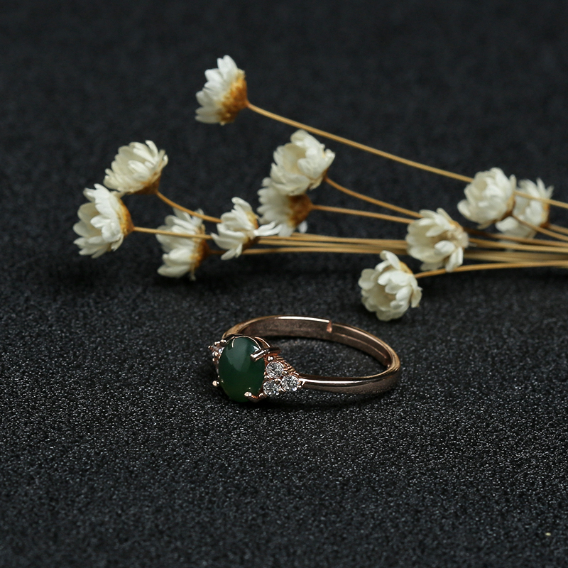 缅甸天然冰糯种翠绿翡翠戒指-红掌柜